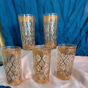 Vintage Culver Valencia Gold & Green Collins Glasses